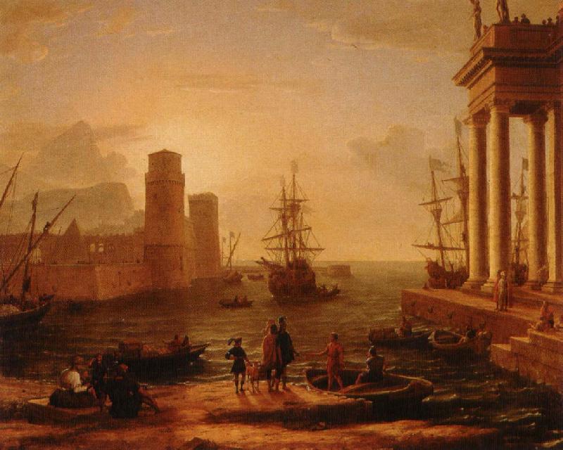 Claude Lorrain utsikt over hamn med bimma Sweden oil painting art